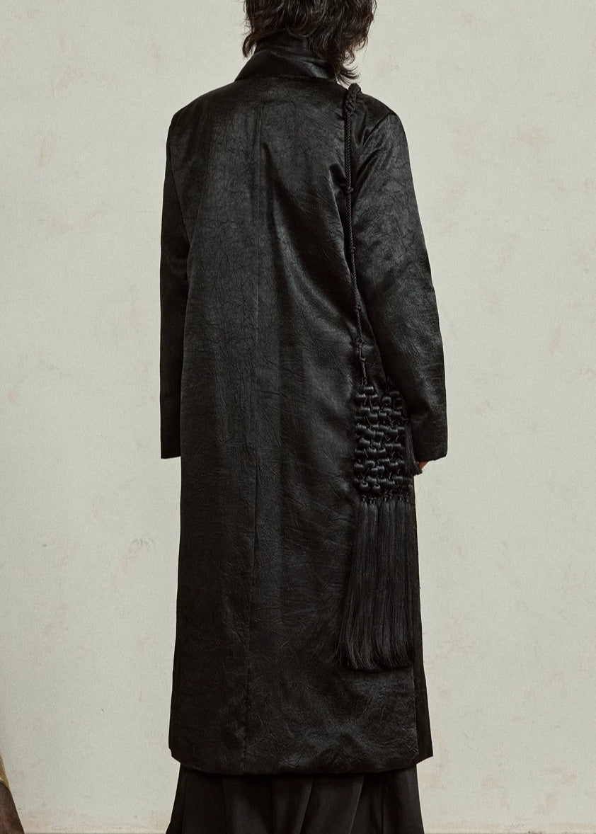Elegant Black Neck Button Maxi Down Coat Winter