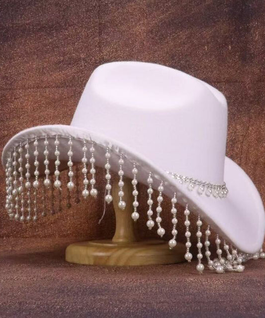 Elegant Black Pearl Tassel Western Cowboy Hat