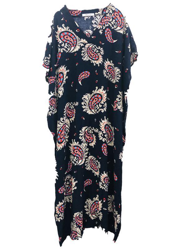Elegant Floral Summer Dresses Long Cotton Caftans Plus Size - SooLinen