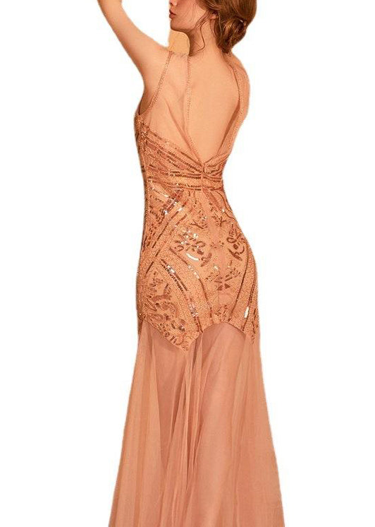 Elegant Black Sequins Patchwork Tulle Party Dress Sleeveless