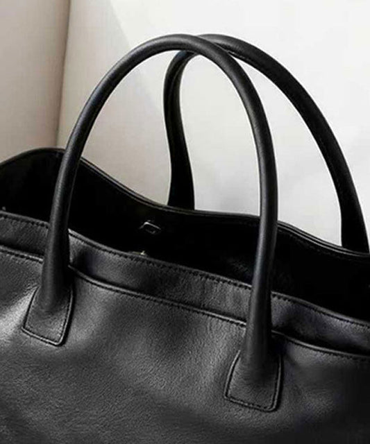 Elegant Black Versatile Calf Leather Tote Handbag