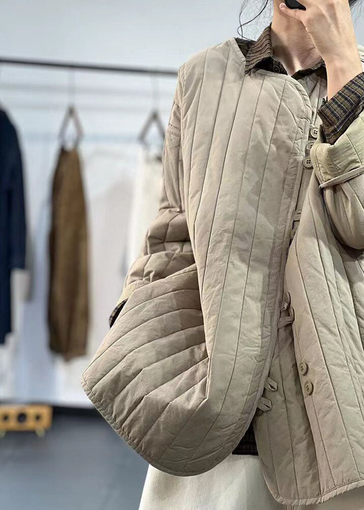 Elegant Button Patchwork Warm Fine Cotton Filled Coats Winter