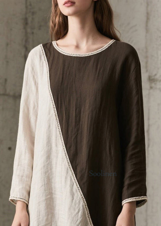 Elegant Colorblock Asymmetrical Oversized Cotton Maxi Dresses Spring