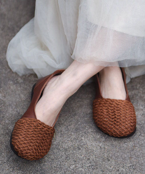 Elegant Flat Shoes For Women Brown Cowhide Leather