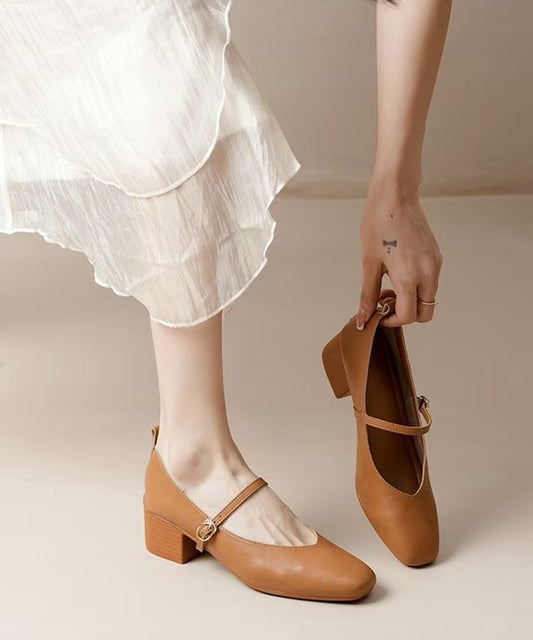 Elegant Green Buckle Strap Faux Leather Chunky High Heels