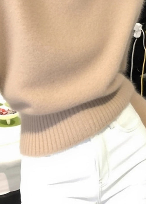 Elegant Khaki Turtleneck Cozy Knit Sweaters Winter