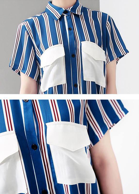 Elegant Metropolitan Museum Chiffon Ruffles Short Sleeve Striped Dress - SooLinen