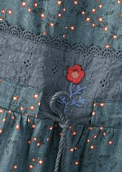 Elegant Orange print Tie Waist Pockets Linen Dresses Spring