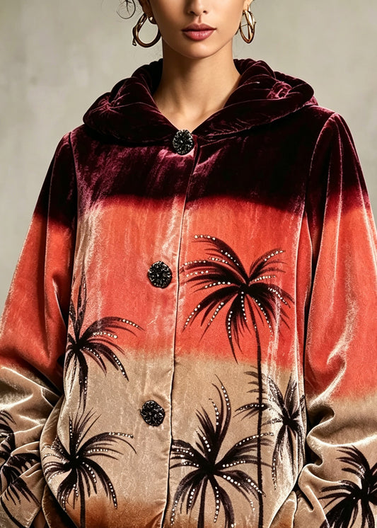 Elegant Orange Peter Pan Collar Print Button Down Jackets Winter