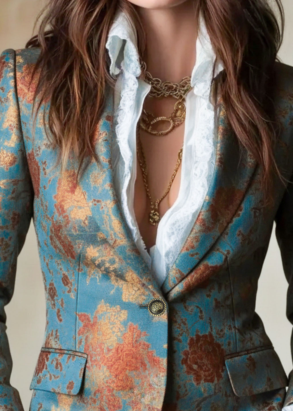 Elegant Peter Pan Collar Print Cotton Suit Coats Fall