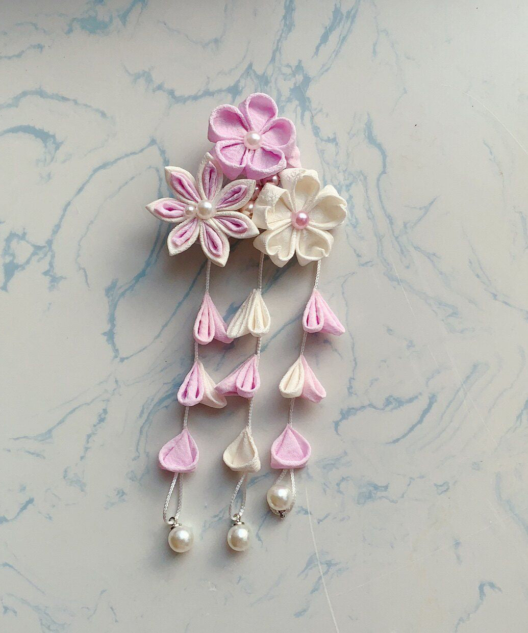 Elegant Pink Alloy Pearl Cherry Blossom Tassel Two-piece set Hairpin