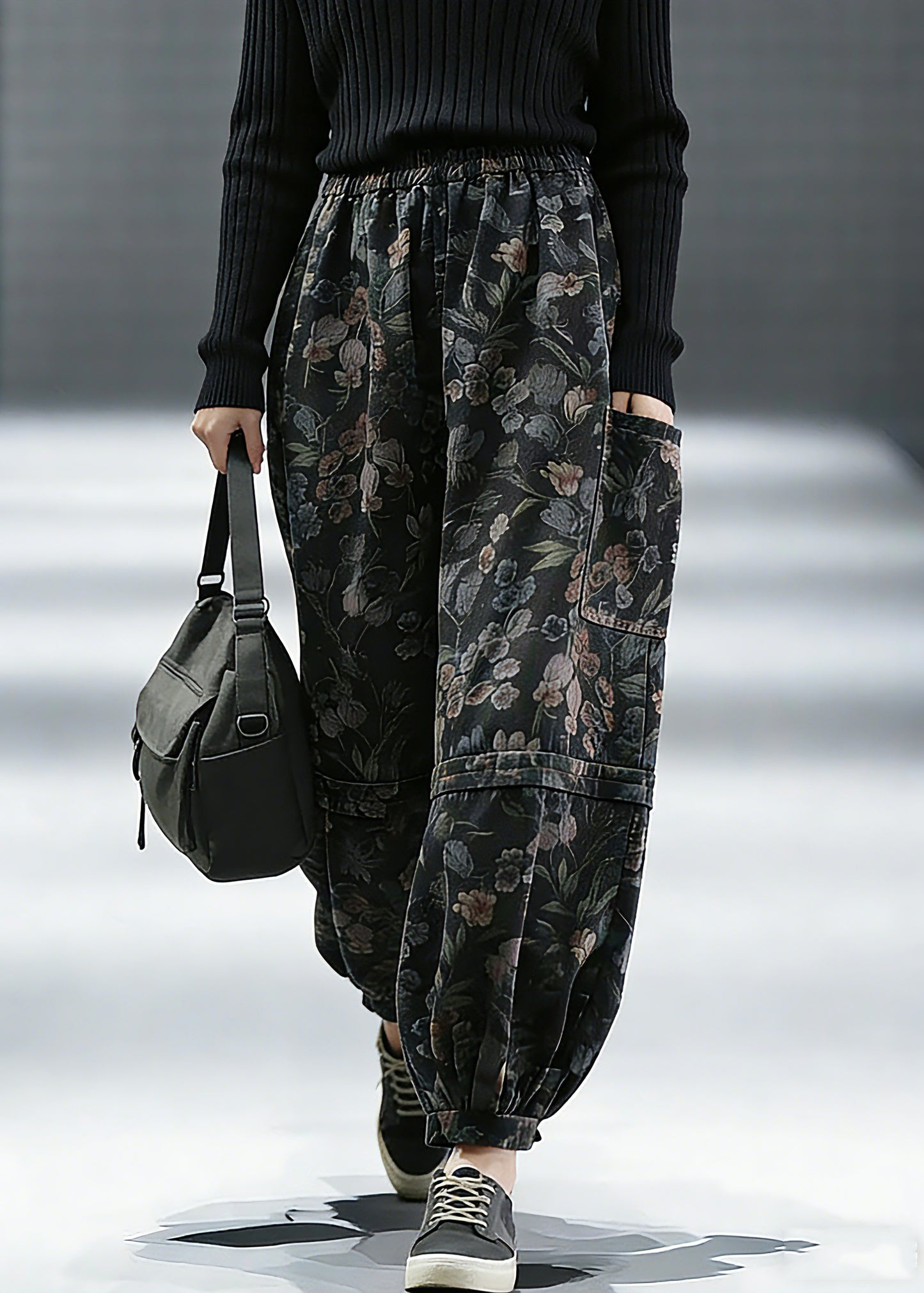 Elegant Print Denim Pants lantern Pants Cotton