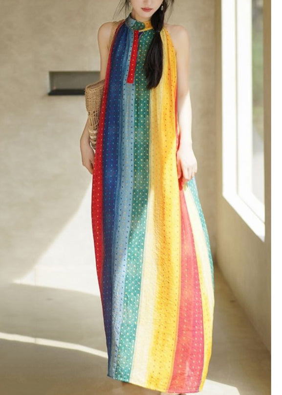 Elegant Rainbow Dot Pockets Long Dress Sleeveless