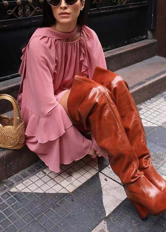 Elegant Rose Ruffles Work Dress Flare Sleeve