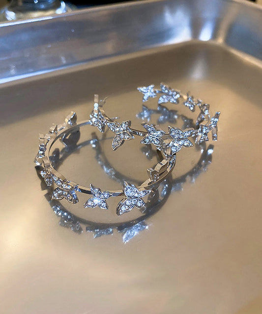 Elegant Silk Alloy Butterfly Patchwork Zircon C Shapes Hoop Earrings