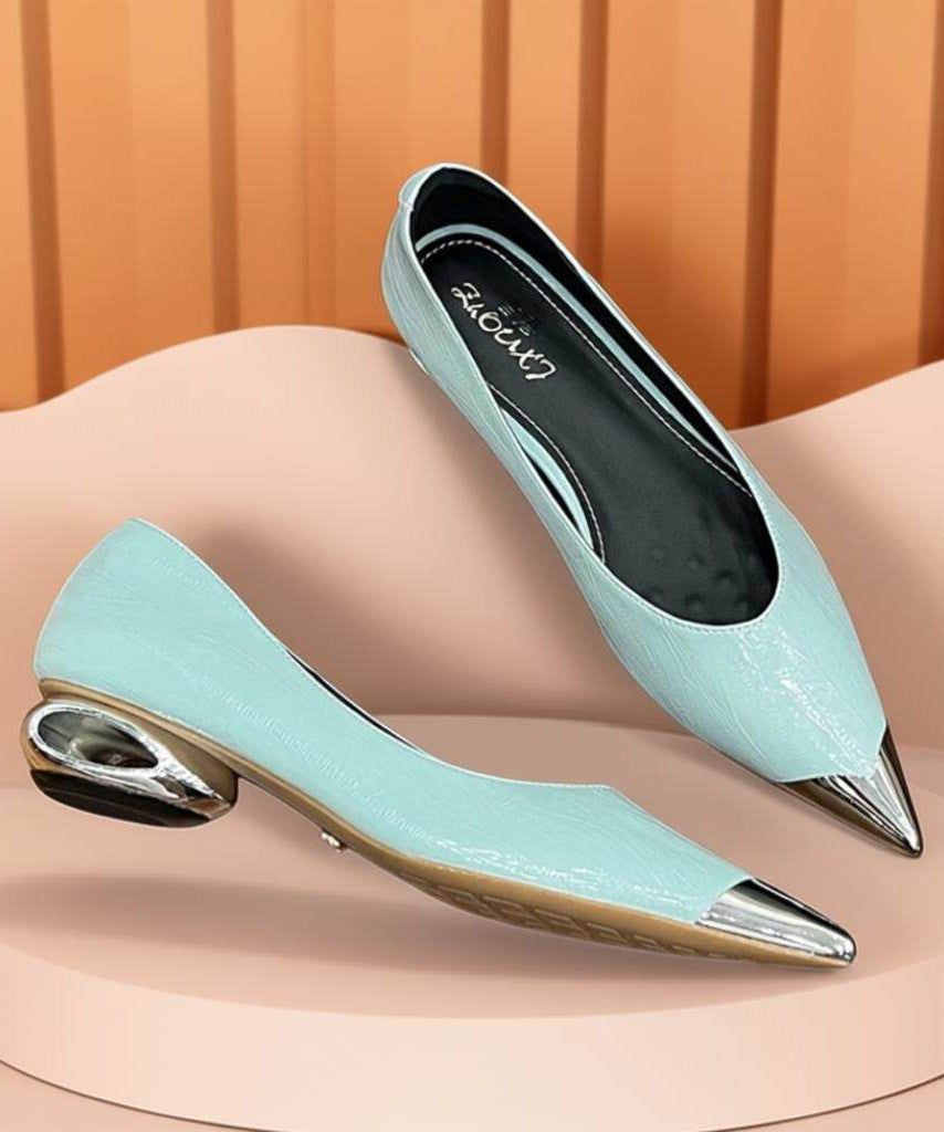 Elegant Splicing Chunky Beige Faux Leather Pointed Toe