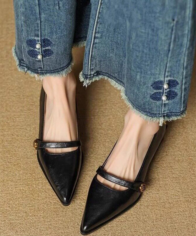 Elegant Splicing Chunky High Heels Black Faux Leather Pointed Toe