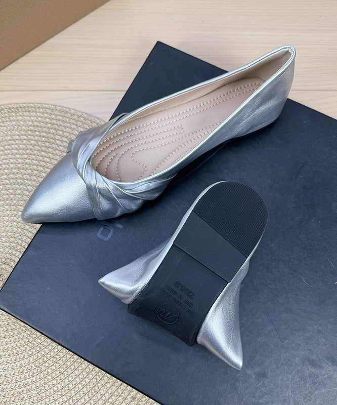 Elegant Splicing Flats Silver Faux Leather Pointed Toe