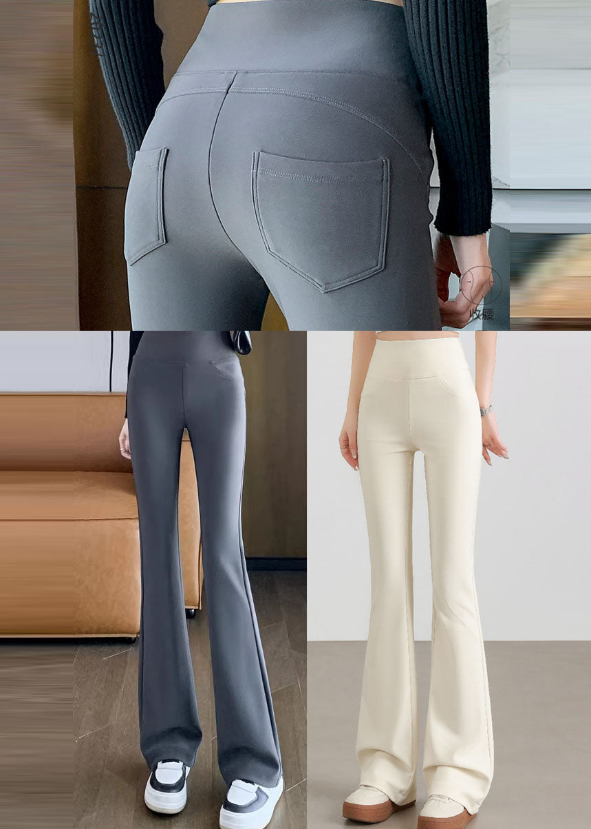 Elegant White Butt Scrunch Cotton Flare Yoga Pants Fall