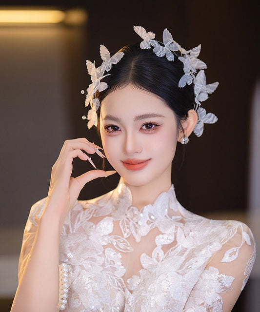Elegant White Lace Butterfly A Pair Hairpin