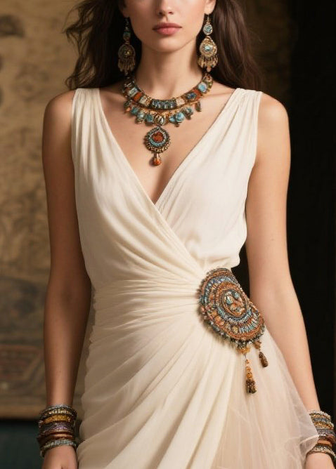 Elegant White Tasseled Side Open Tulle Vacation Dress Summer