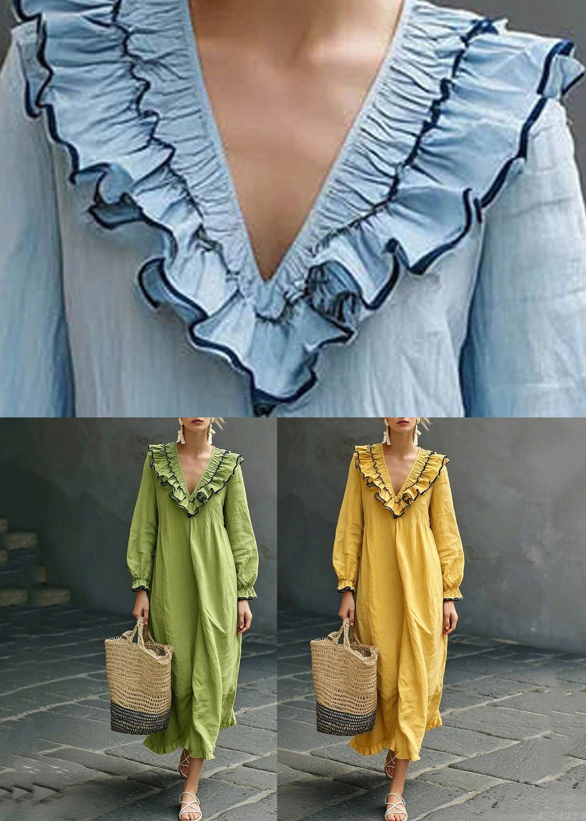 Elegant Yellow Ruffled Patchwork Solid Maxi Dresses Fall