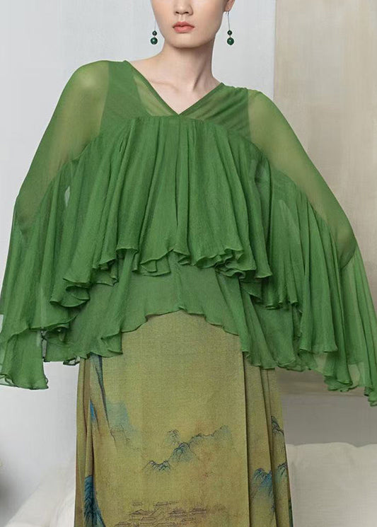 Elegant Yellow V Neck Ruffled Layered Shirts Top Summer