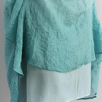 Elegant cotton blouse oversize Fake Two-piece Pockets Retro Green Summer Dress