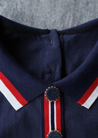 Elegant lapel short sleeve Cotton dresses Sewing navy Dresses summer - SooLinen