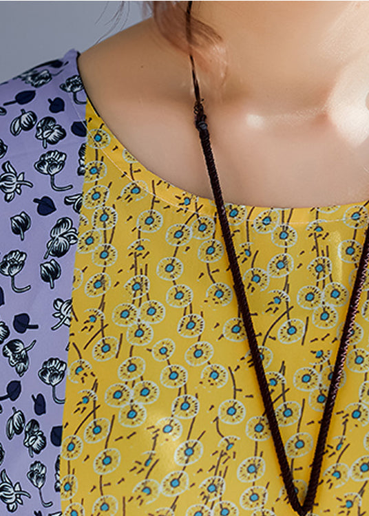 Elegant multicolor cotton dresses plus size Sewing o neck patchwork Kaftan Summer Dresses