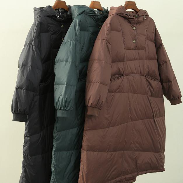 Elegant plus size clothing down dress winter black hooded warm casual women dresses - SooLinen