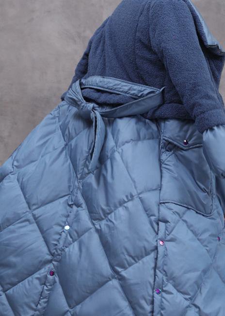 Elegant trendy plus size down jacket patchwork winter outwear blue tie waist warm winter coat - SooLinen