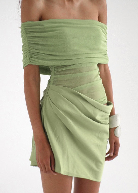 European And American Style Black Slash Neck Tulle Patchwork Mid Dress Summer