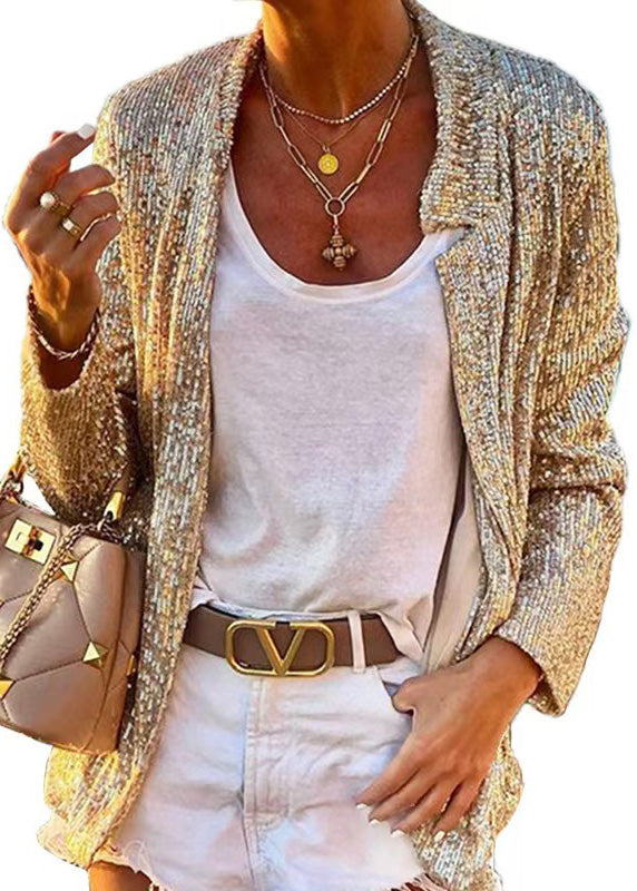 European And American Style Gold Sequins Patchwork Coat Spring
