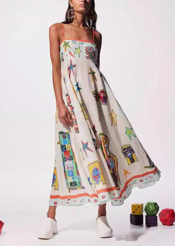 European And American Style Print Cotton Spaghetti Strap Dress Summer