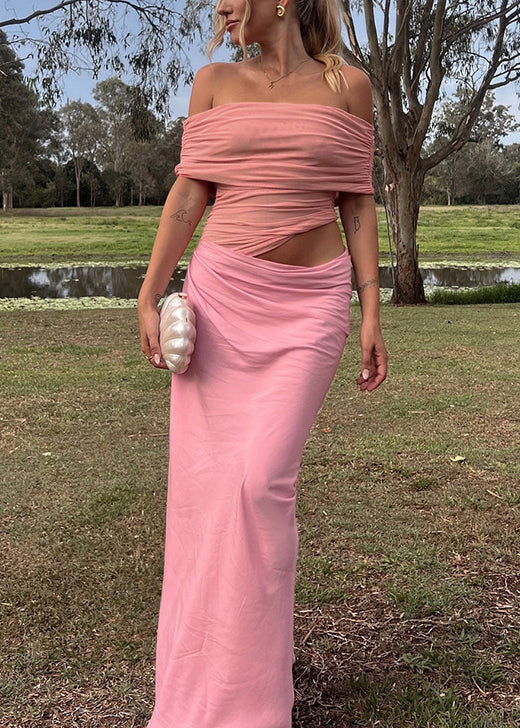 European And American Style Yellow Slash Neck Tulle Dress Summer