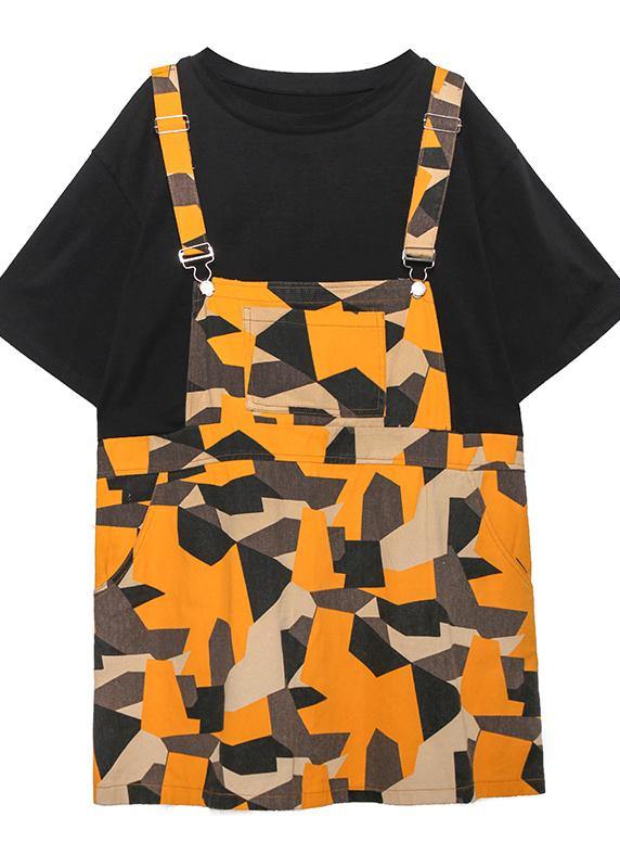 Fake two-piece splicing dress female summer large size medium long a-line skirt female summer - SooLinen