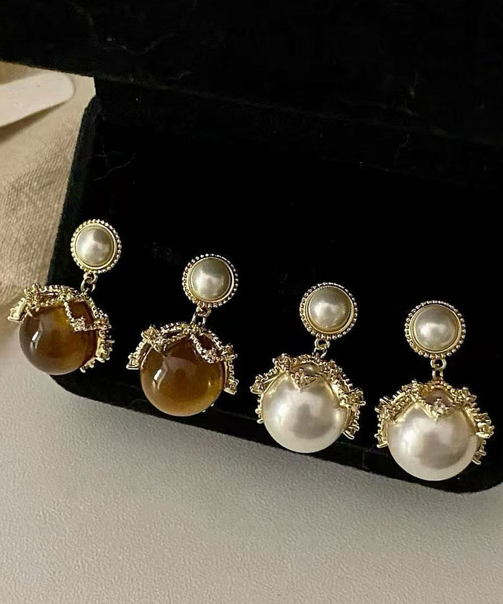 Fashion Amber Copper Overgild Zircon Pearl Drop Earrings