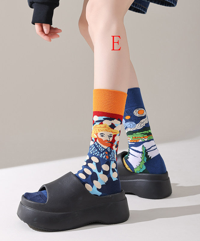 Fashion Asymmetrical Design Jacquard Combed Cotton Mid Calf Socks