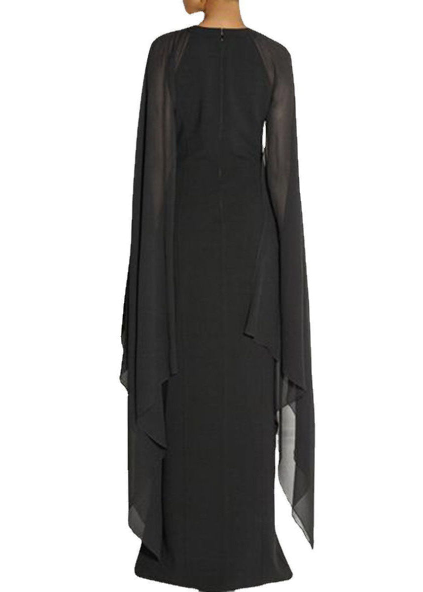 Fashion Black Asymmetrical Patchwork Cape Chiffon Dress Summer