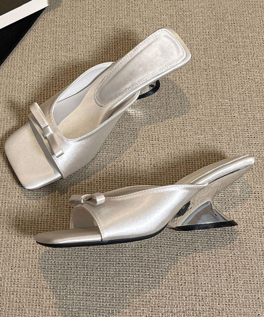 Fashion Black Bow Splicing Satin Wedge Slide Sandals