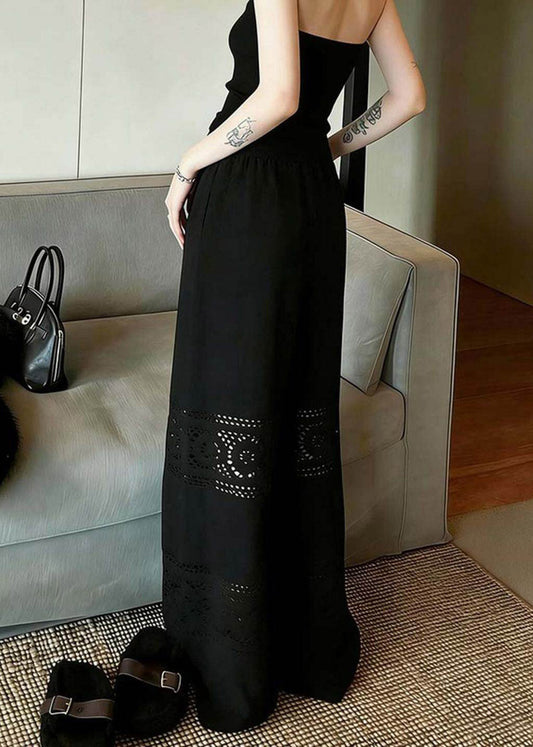 Fashion Black Hollow Out Wide Leg Pants Summer