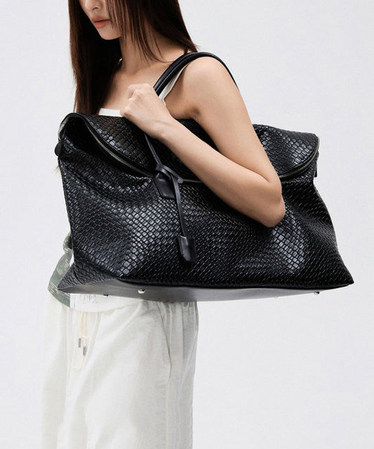 Fashion Black Large Capacity Faux Leather Tote Handbag