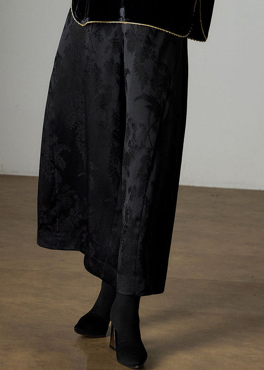 Fashion Black Oversized Jacquard Silk Harem Pants Fall