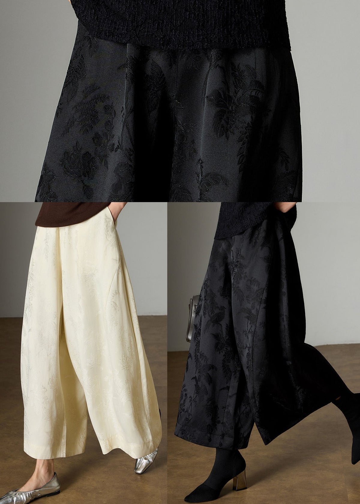 Fashion Black Oversized Jacquard Silk Harem Pants Fall