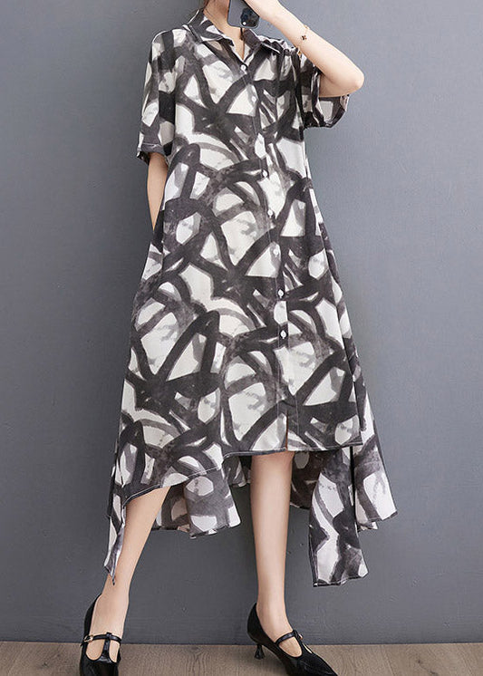 Fashion Black Print Asymmetrical Holiday Long Dress Summer
