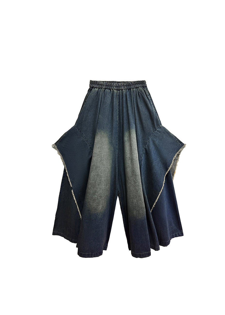 Fashion Blue Asymmetrical Pockets Patchwork Denim Pants Summer