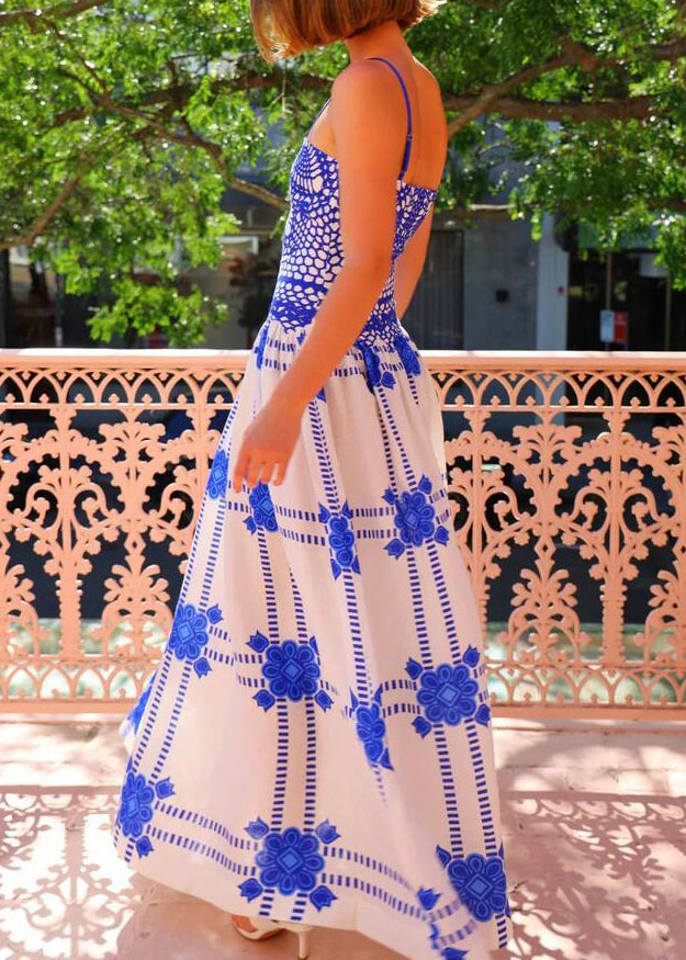 Fashion Blue Print Exra Large Hem Cotton Beach Dress Summer