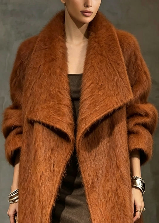Fashion Brown Peter Pan Collar Woolen Coat Winter