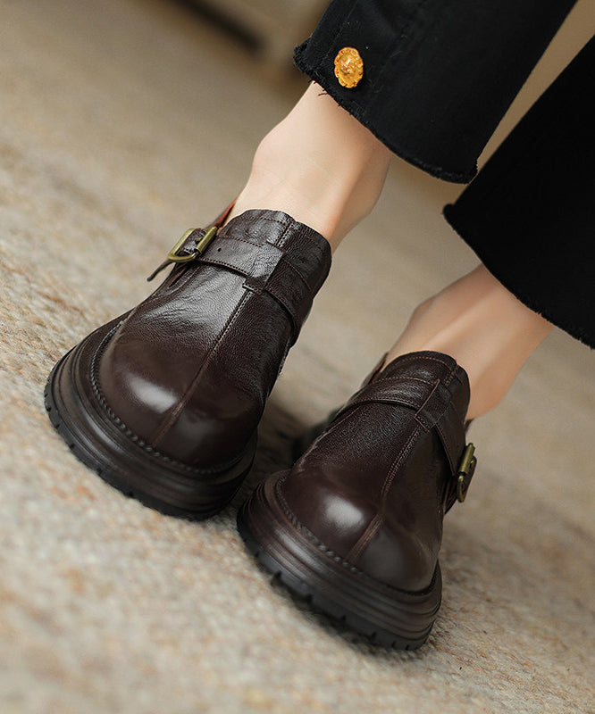 Fashion Brown Sheepskin Splicing Platform Loafer Shoes
